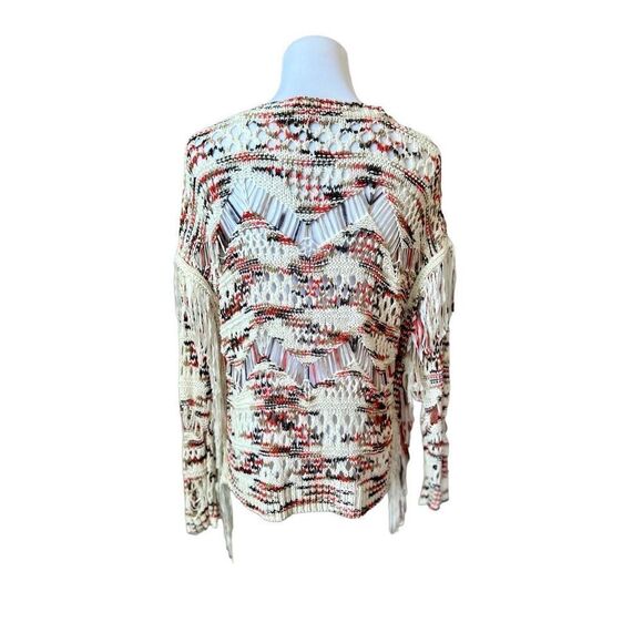 Boston‎ Proper Open Weave Sweater Nylon Fringe Long Sleeves Cream Multi Sz XS - Picture 3 of 9